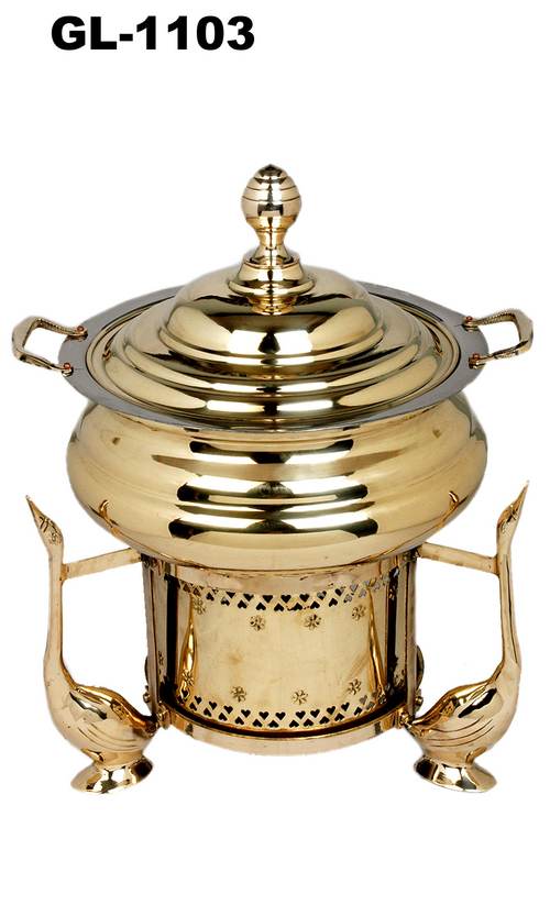 Chaffing Dish - Brass, 5 Liters, 12x12x12 Inches | Elegant Design, Heat Retention, Swan Shaped Handles