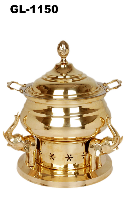Chaffing Dish - Brass, 12x12x12 Inches, 5 Liters | Polished Finish, Perforated Base, Elephant Handle, Food Warming, Durable, Easy to Clean