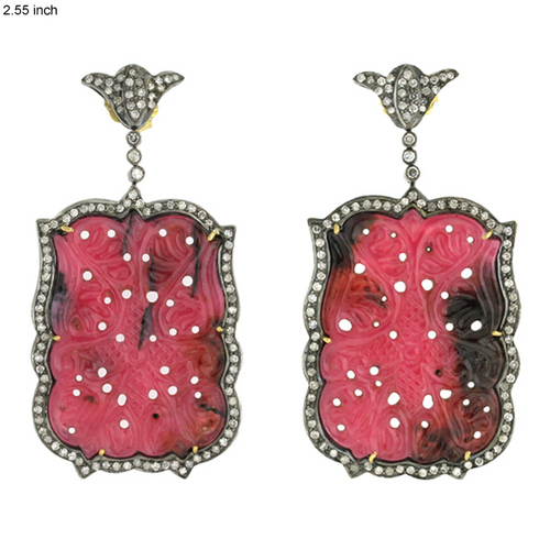 Carving Gemstone Diamond Dangle Wedding Earrings