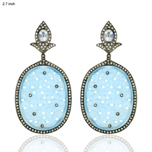 Blue Agate Carving Designer Earring