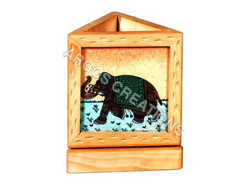 Triangular Revolving Wooden Pen Stand