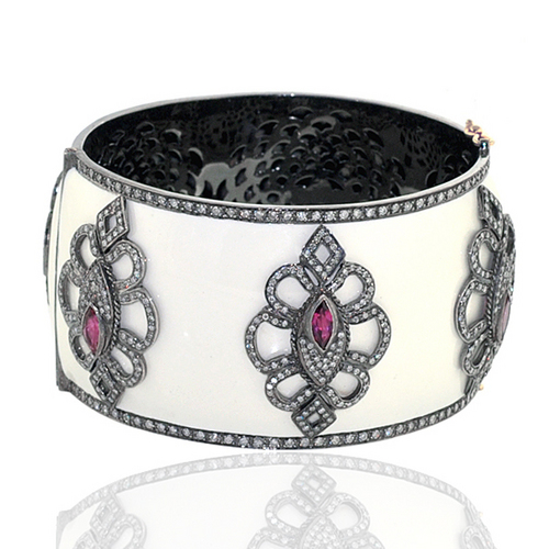 Tourmaline Enamel Bangle Silver Jewelry