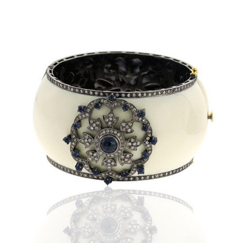 Blue Sapphire Gemstone Designer Diamond  Bangle
