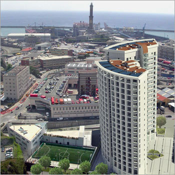 Genova Lorri Esterno - Concrete & Steel, 150m Height, 40 Floors, 10 Lifts | Modern Design, 24/7 Security, 500 Parking Spaces
