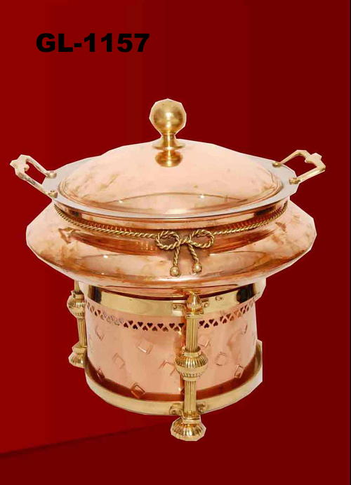 Chaffing Dish - Brass and Copper, Polished Finish, Glass Lid | Durable Material, Easy Cleaning, Elegant Design, Heat Retention, Food Presentation