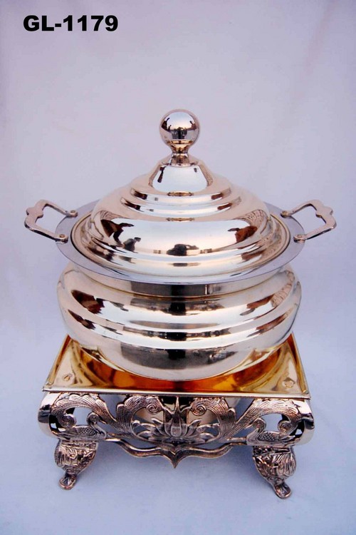 Chaffing Dish - Brass, 12 Inches Diameter, 10 Inches Height, Gold | Durable Material, Elegant Design, Easy Serving, Food Warming