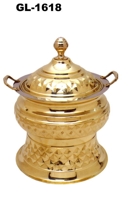 Chaffing Dish - Stainless Steel, 16x12 Inches, Gold Plated | 5 Liters Capacity, Durable Material, Elegant Design, Easy Cleaning, Dome Lid, Heat Retention, Two Side Handles