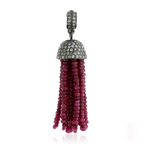Ruby Gemstone Tassel Diamond Pendant