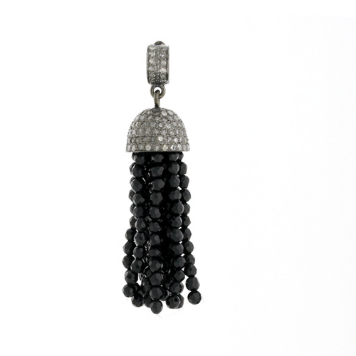 Onyx Gemstone Wedding Tassel Diamond Pendant