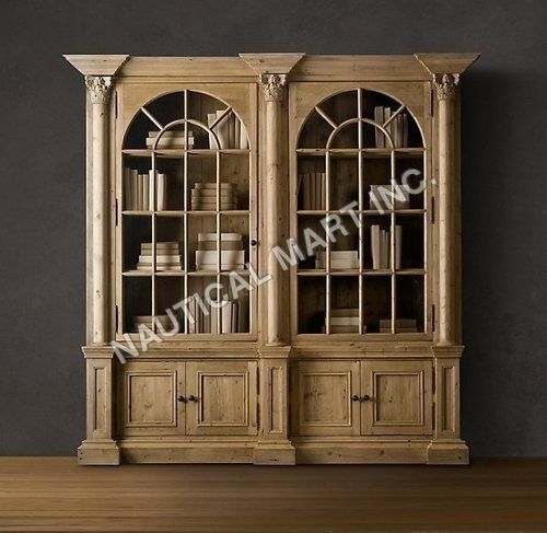 VINTAGE PALLADIAN SALVAGED PINE LIBRARY BOOKCASE DOUBLE