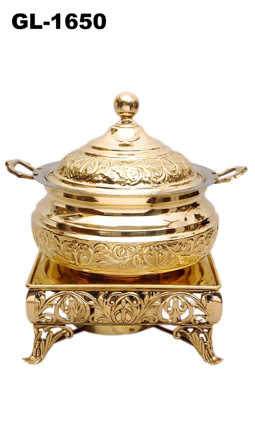 Chaffing Dish - Brass, 16x12x10 Inches, 5 Liters | Gold Plated, Ornate Stand, Heat Retention, Two Handles