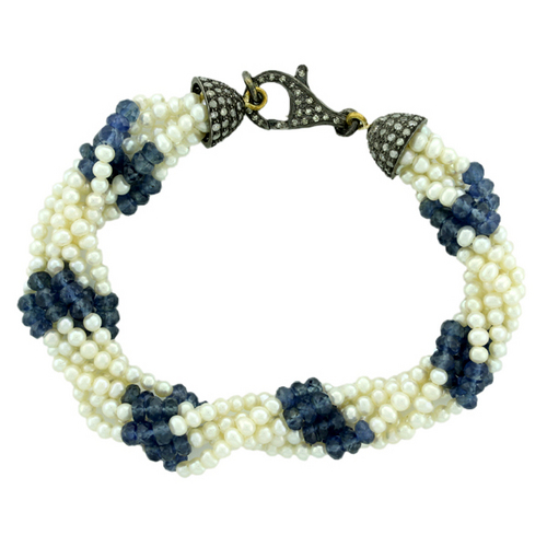 Pearl Gemstone Designer Diamond Lock Bracelet