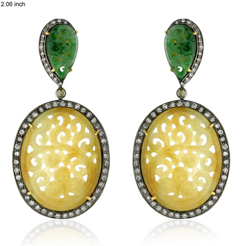 Jade Gemstone Diamond Dangle Earrings