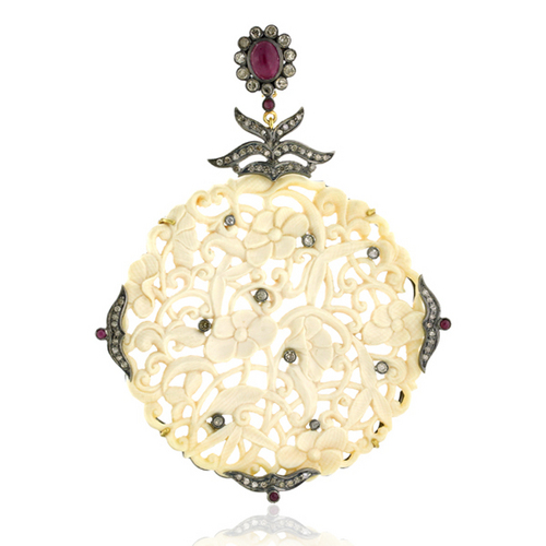 Designer Ruby Gemstone Carving Diamond Pendant