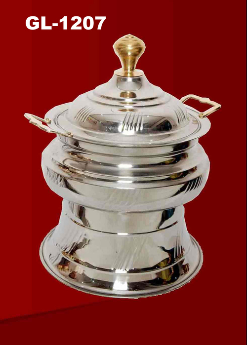 Chaffing Dish - Stainless Steel, 12x12x12 Inches | 5l Capacity, Polished Finish, Brass Handles, Dome Lid