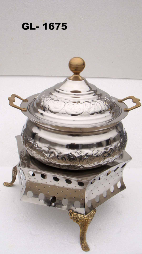 Chaffing Dish - Stainless Steel, 12x12x10 Inches | Elegant Design, Heat Retention, Brass Handles & Feet