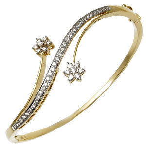 Floral Cluster Yellow Gold Diamond Half Bangle