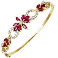 Diamond Gold Half Bangle - 0.51 Ct Diamonds, 2.54 Ct Rubies, 18k Yellow Gold | Lifetime Buy Back, 30 Days Money Back Guarantee, Anti-allergy Features