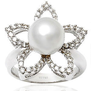 White Gold Floral Design Pearl Ring Exporter