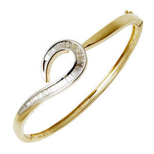 Baguette Cut Diamond Studded Yellow Gold Bangle