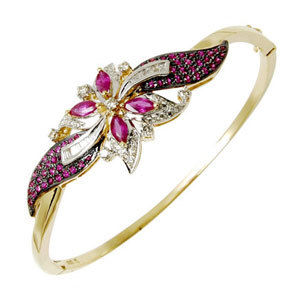 Black Enamel Diamond Ruby Half Bangle Gender: Unisex