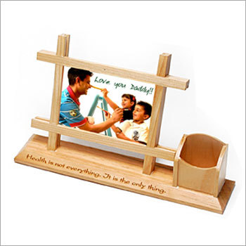 Wooden Pen Holder With Photo Frame