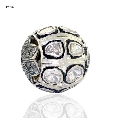 17mm Rosecut Diamond Bead Finding - Sterling Silver, 0.61cts Diamond | Elegant Design, Durable, Versatile