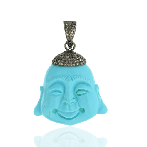Turquoise Gemstone Diamond Designer Buddha Pendant