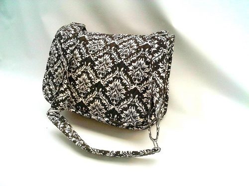 Designer Quilted Cotton Bag - Cotton, 10x12 Inches, Black and White | Quilted Texture, Adjustable Strap, Lightweight, Geometric Pattern
