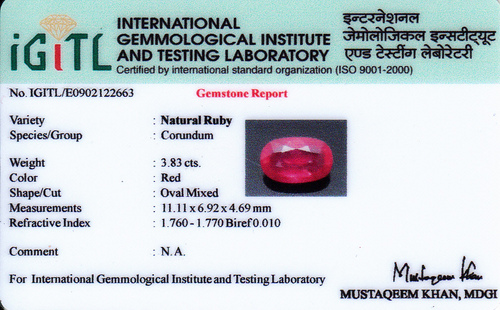 Natural Ruby with Certificate