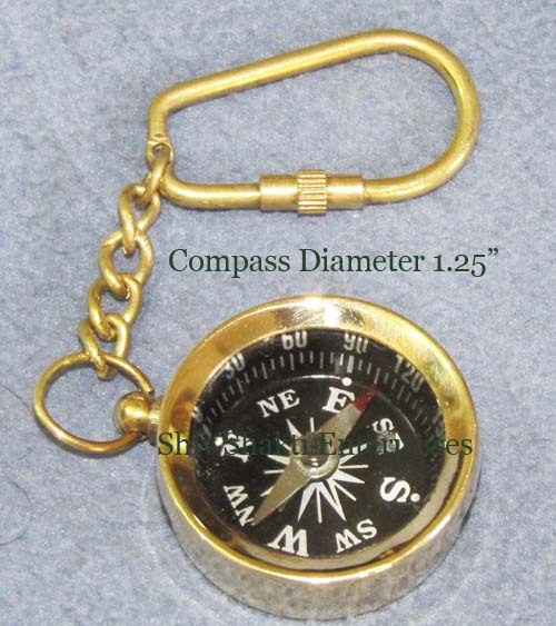 Compass Key Chain - Brass, 4 Inch Chain, Gold | Functional Compass Guide, Durable Design, Portable Keychain