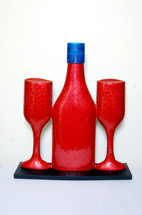 Bottle & Cup - Resin, 8x4 inches Base, Red, 10 inches Bottle, 6 inches Cup | Elegant Design, Durable Material, Easy to Clean