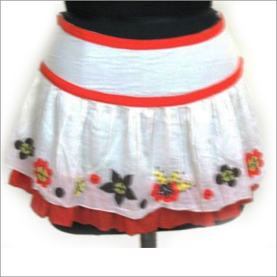 Designer Skirt - Cotton Blend, 14 Inches, White | Elastic Waistband, Floral Pattern, A-Line Style, Comfortable Fit