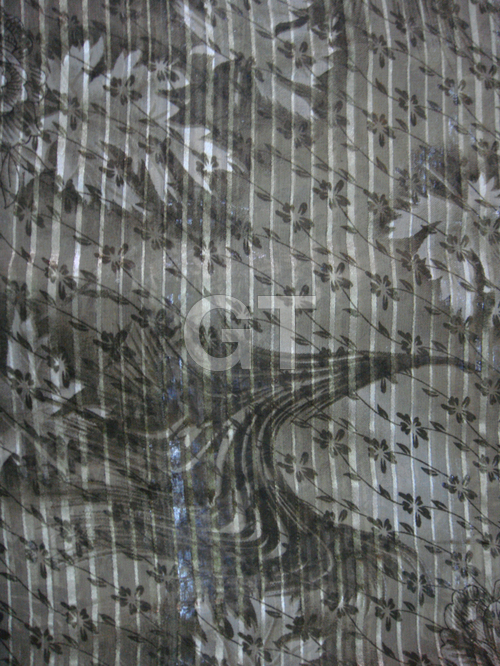 Printed Scarf with Satin Stripes