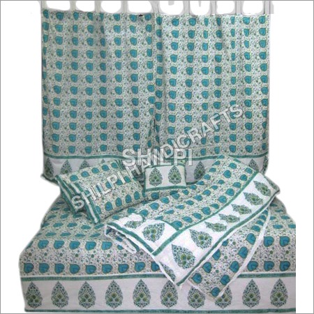 Deewan Set - Cotton, Standard Size, Green | Lightweight, Quick Dry, Washable, Printed Design