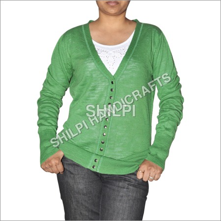 Cotton Knitted Cardigan - Standard Size, Green Printed Design | Lightweight, Quick Dry, Washable, Comfortable Fit For All Women