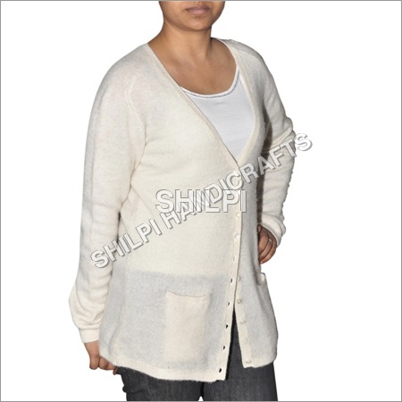 Cashmere Knitted Cardigan - Cotton Material, Standard Size, Ivory White | Lightweight, Quick Dry, Washable, Trendy Designs