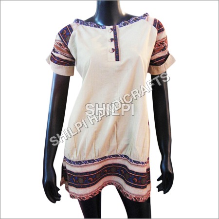 Woven Designer Kurti - Cotton, Standard Size, Cream Color | Features Shrinkage Control, Stable Colors, Easy Maintenance, Available in Various Styles