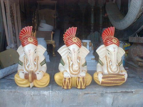 Wedding Mandap Decoration-Musical Ganesha - Fiber, 12x8 inches, Off-White | Intricate Details, Elegant Design, Handcrafted Musical Decor