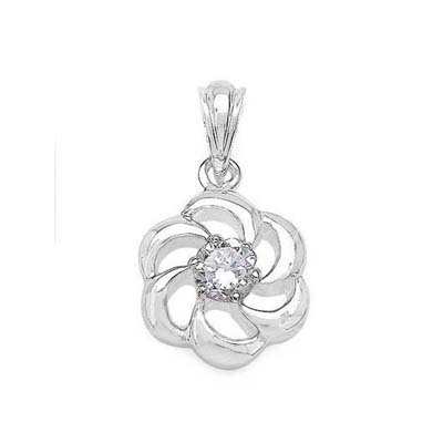Ag Real Diamond Beautiful Flower With 1 Diamond Pendant AGSP0119 - 18k White Gold Plated Silver, 0.03ct I-J I2 Diamond, Certified Diamonds