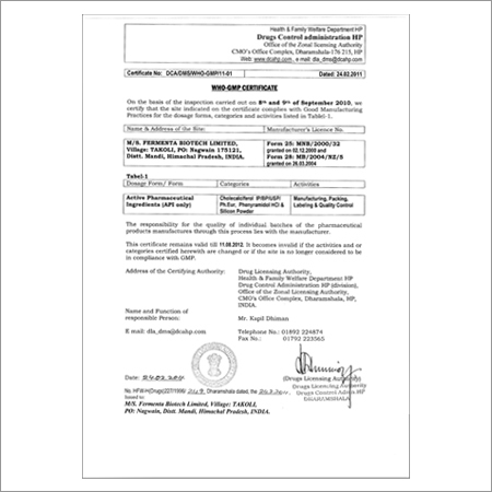 WHO GMP Certificate