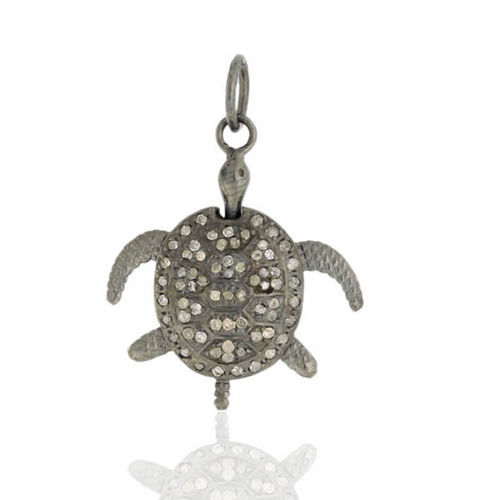 Diamond-Accented Tortoise Pendant - 925 Sterling Silver, 0.58 Carat Diamond Charm for Unisex Gift and Party Occasions