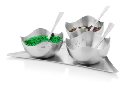 EURO SERVER 3 IN 1 - Stainless Steel, 10x15x5 cm, Triangular Tray | Three Bowls, Polished Finish, Easy Cleaning