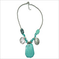 Beaded Pendant Necklace - Mixed Metals, 16-18 Inch, Turquoise | Stylish Accessory, Irregular Pendant, Durable Beads