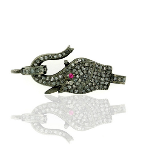 Diamond Elephant Ruby Gemstone Connector Finding - Sterling Silver 6.72g, Diamonds 0.73cts, Ruby 0.02cts | Elegant Design, Sparkling Stones, Secure Clasp