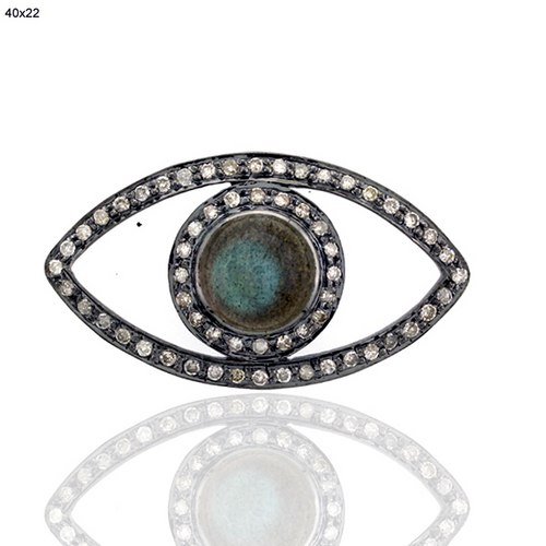 Gemstone Evil Eye Diamond Silver Charm Finding - Silver 4.96g, Labradorite 5.95cts, Diamond 1.06cts | Elegant Design, Pave Setting, Stunning Look
