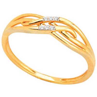 Ag Real Diamond Fancy Ribbon Shape Diamond Ring AGSR0149 - 18k Yellow Gold Plated Silver, 6 White I-J Diamonds 0.06ct, I2 Clarity, Elegant Design