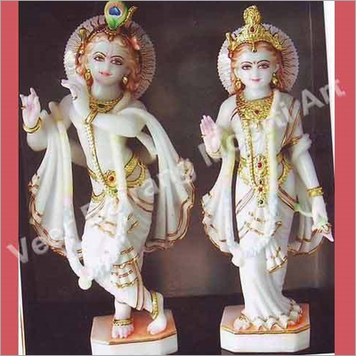 Radha Krishna Statues In White Marble