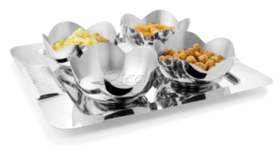 SNACK SERVER 4 IN 1 - Stainless Steel, Small/Medium, Silver | Space Saving, Multiple Compartments, Stackable Design