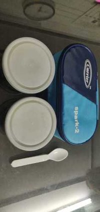 Plastic Lunch Box - Color: White And Silver